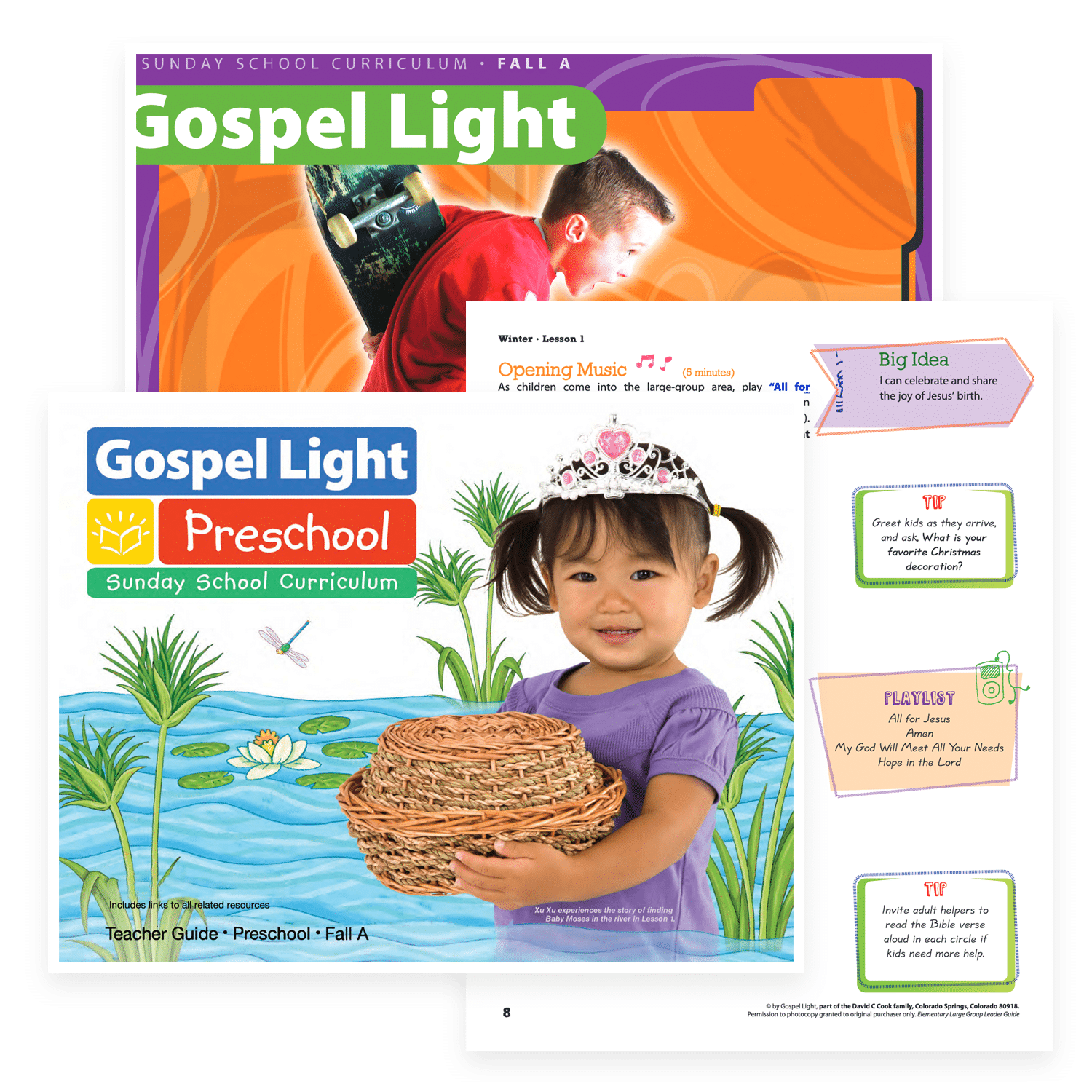 Gospel Light Teacher's Guide, Lesson Sheet, and Curriculum Cover