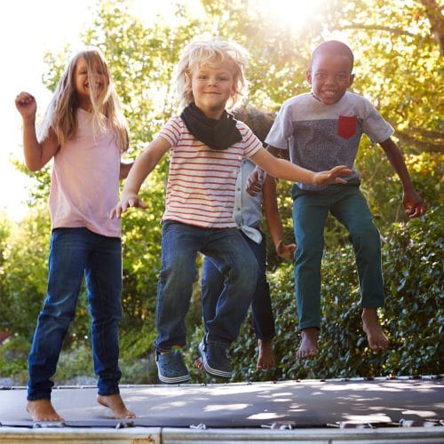 Group of children play together.